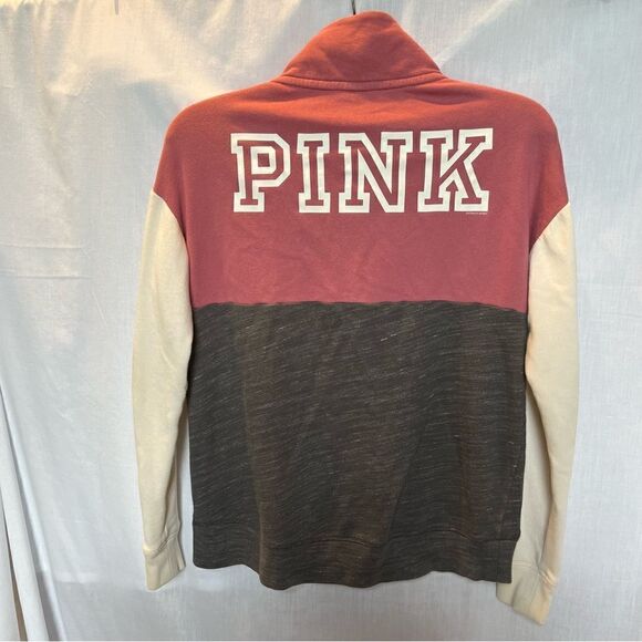 Pink Women's  Light Sweatshirt 1/2 Zip Gray/Pink/Cream Size XS - Picture 2 of 7
